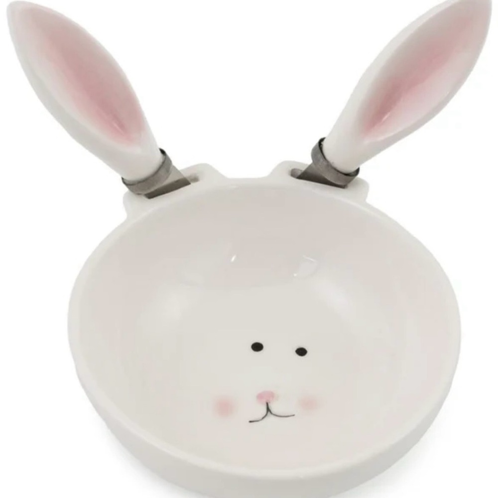 Baxter Bunny Ceramic Bowl & 2 Stainless steel Knives Spreader 3 Piece Set